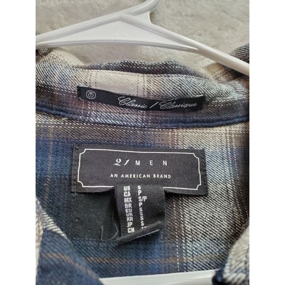 21 MEN Shirt Men Small Navy Multi Plaid Flannel 100% Cotton Collared Button Down - Picture 8 of 9